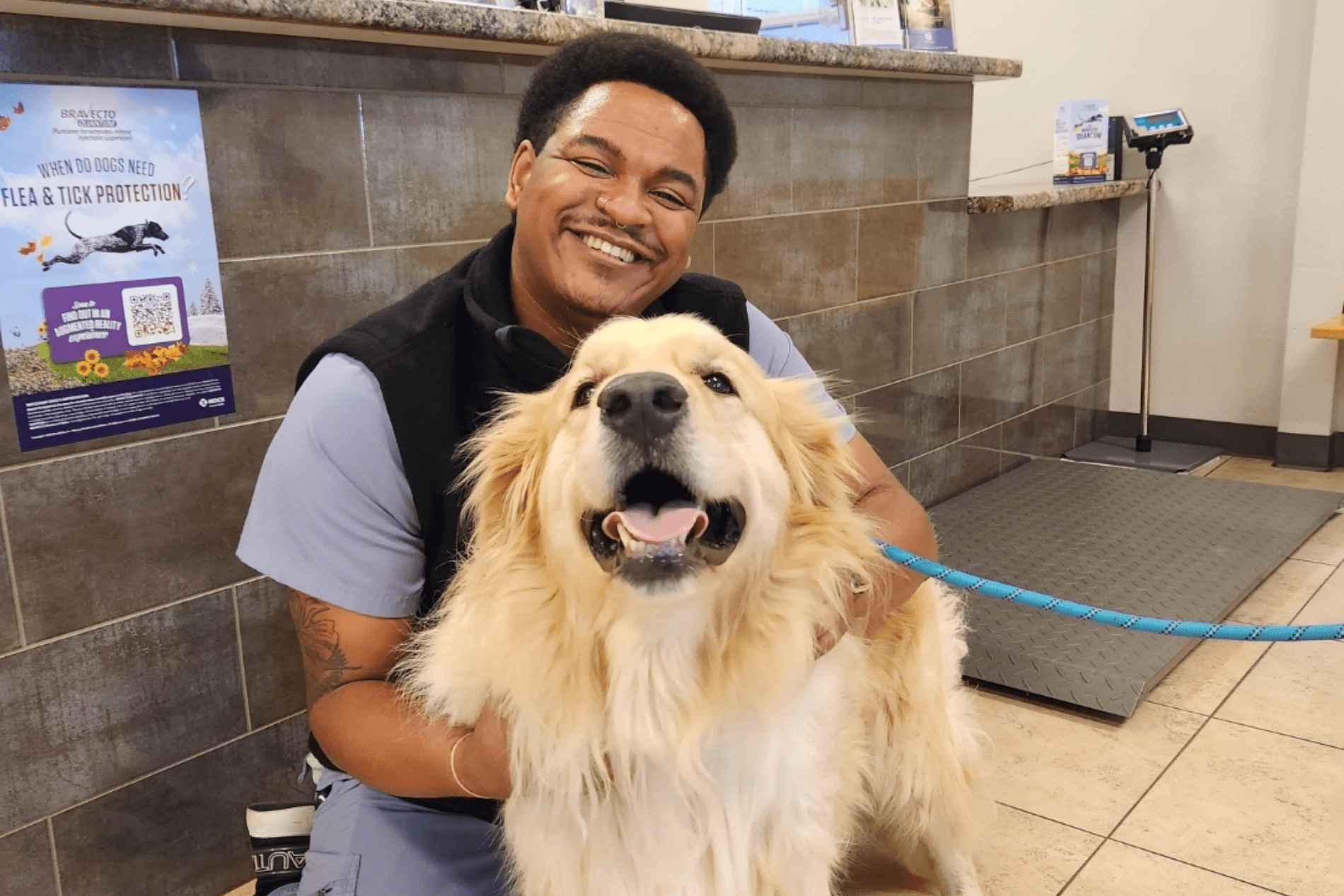 vet staff with a dog