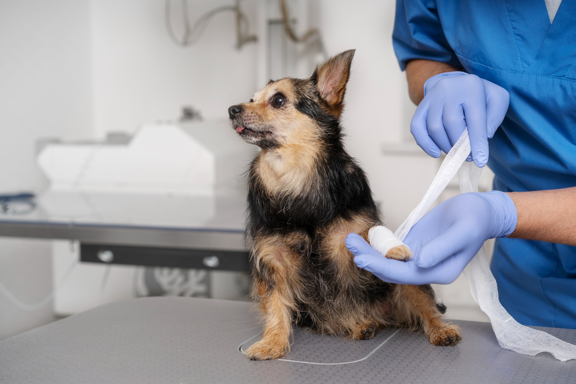 a vet holding a dog paw